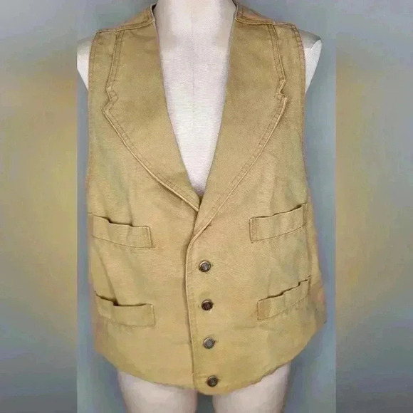 Wah-Maker Western Sturdy Duckin' Cotton Canvas Mens Vest Size Large Made In USA - Picture 1 of 12